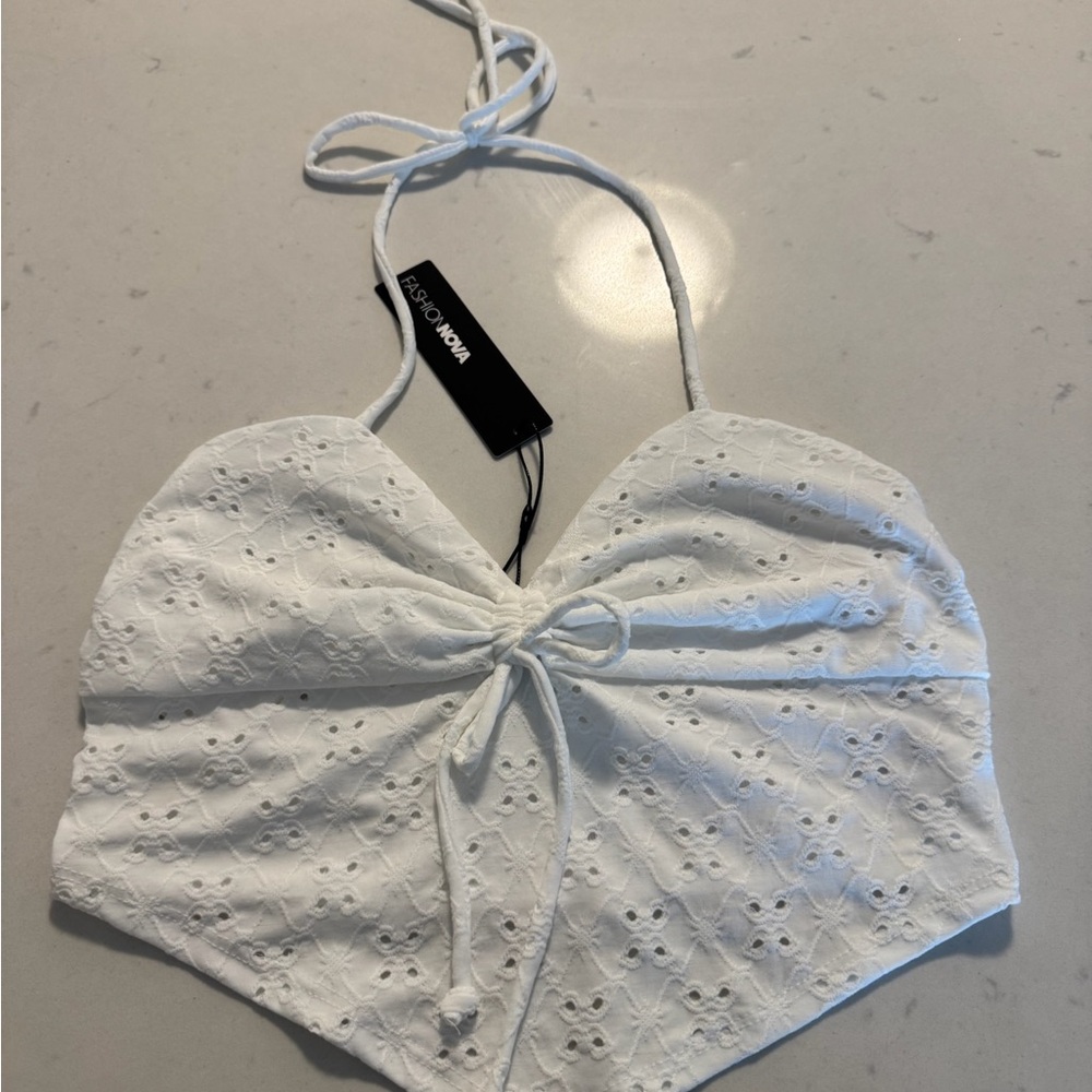 Fashion Nova White Eyelet Halter Top